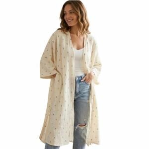 Embellish Cotton Dobby Joy Shrug Duster Euro Summer Neutral Boho OS Top
